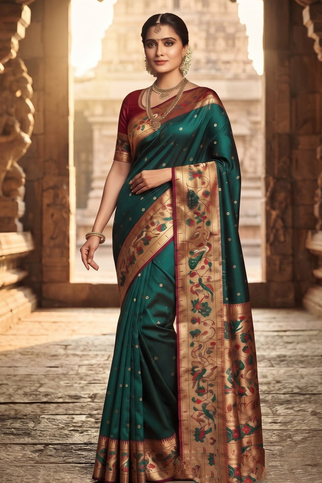 Gilded Majesty- Kanchivaram Paithani Silk (Semi) Saree