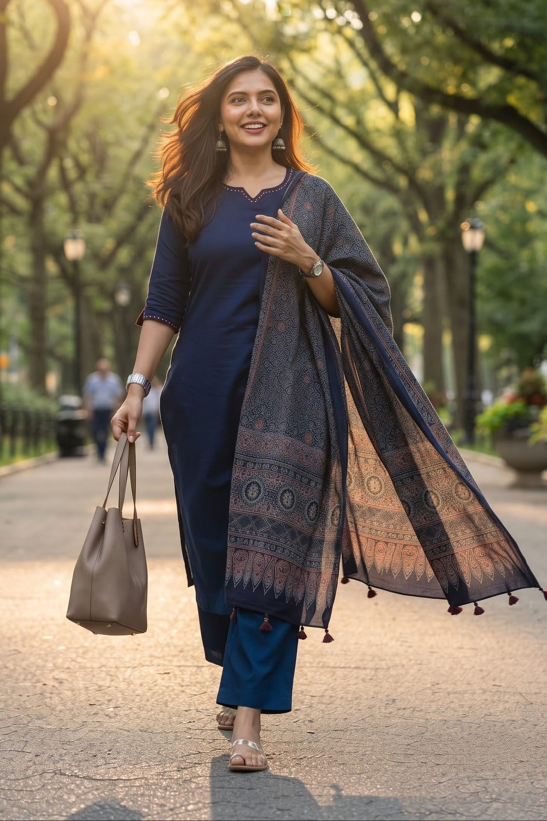 Dress to Slay-Ethnic Kurti Set with Ajrakh Mulmul Dupatta