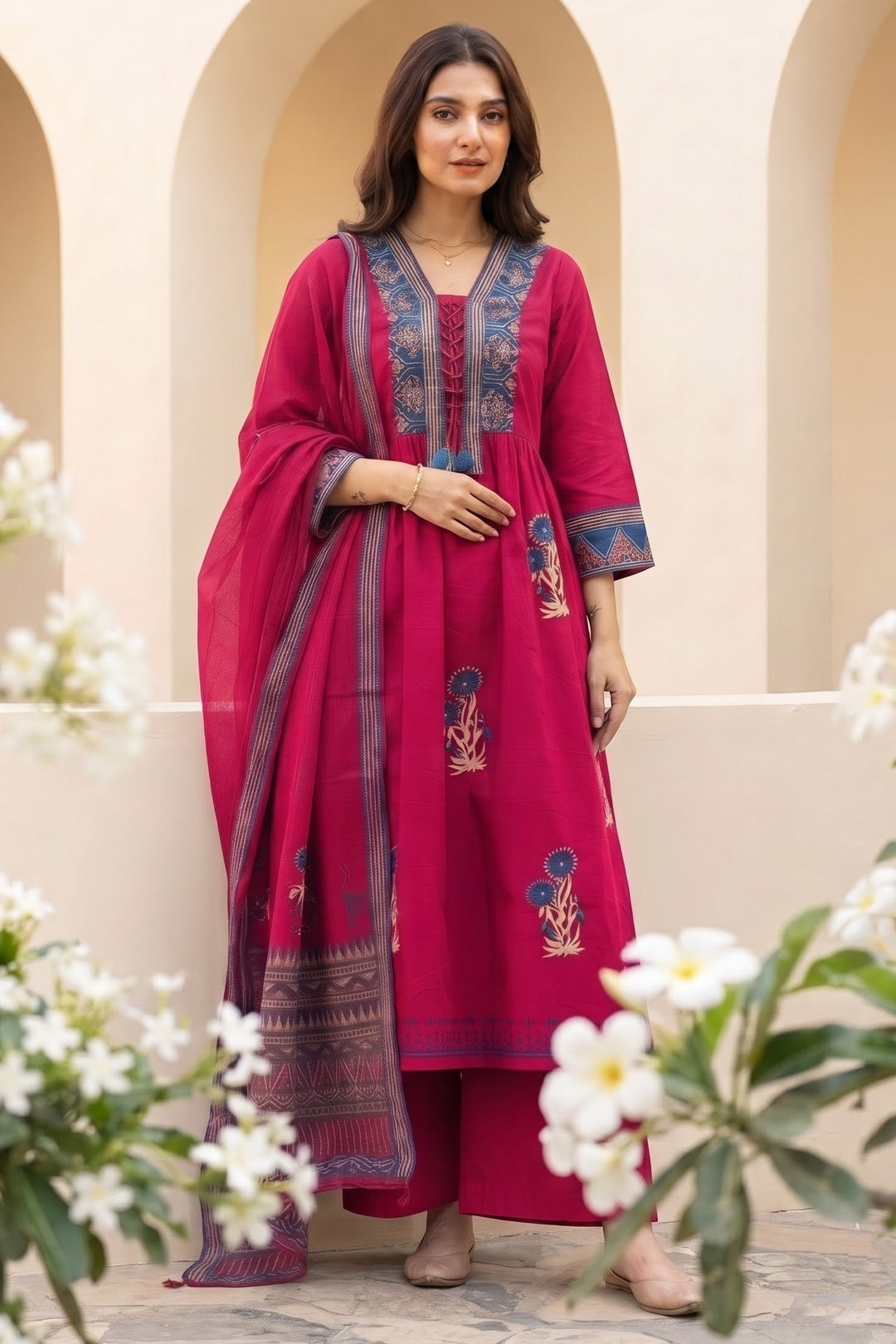 Aura Bloom - Cotton 3 Piece kurti Set