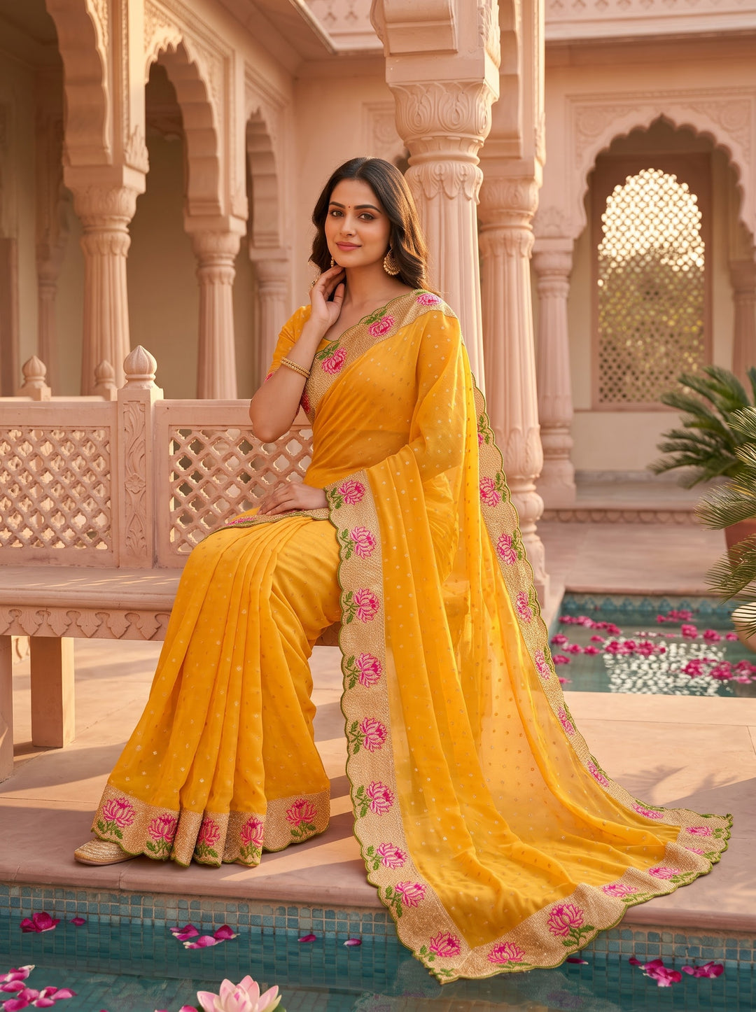 Emerald Noir- Silk (Semi) Saree with Mirror Work
