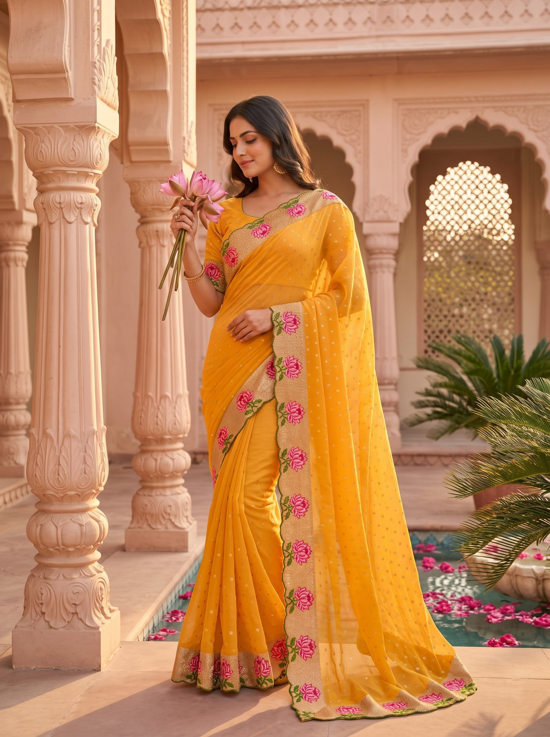 Emerald Noir- Silk (Semi) Saree with Mirror Work
