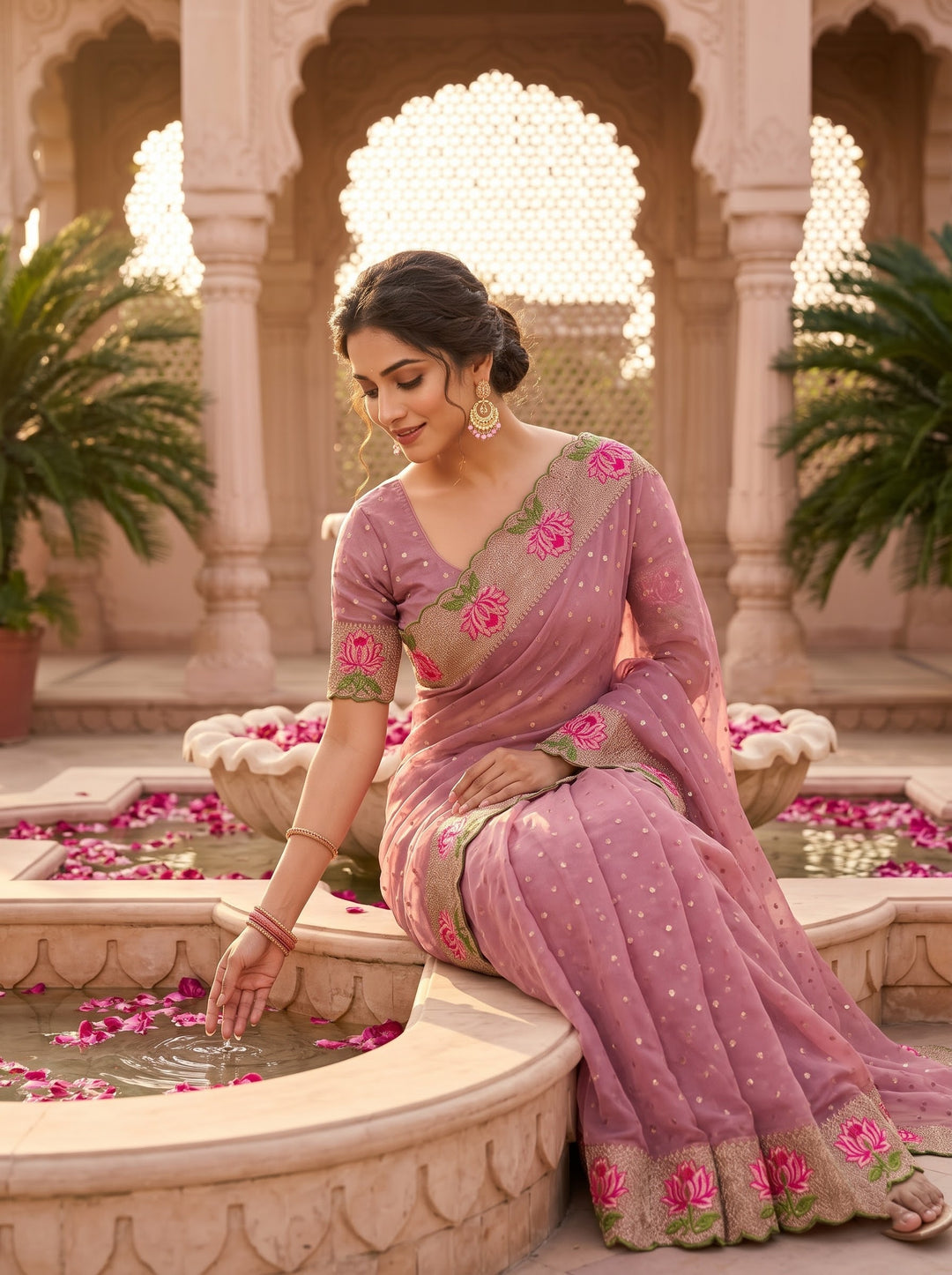 Emerald Noir- Silk (Semi) Saree with Mirror Work