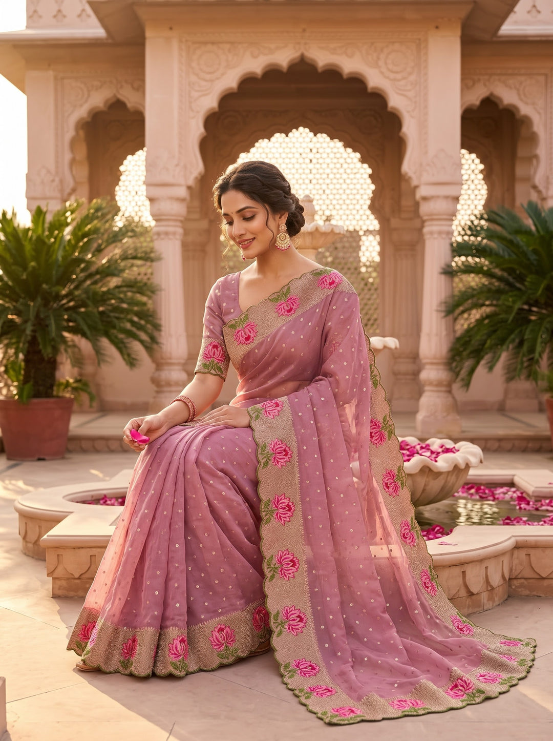 Emerald Noir- Silk (Semi) Saree with Mirror Work