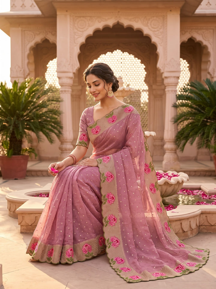 Emerald Noir- Silk (Semi) Saree with Mirror Work