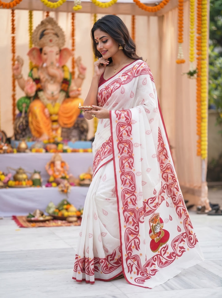 Ganesh Avahan Mul Cotton Saree with Print Work