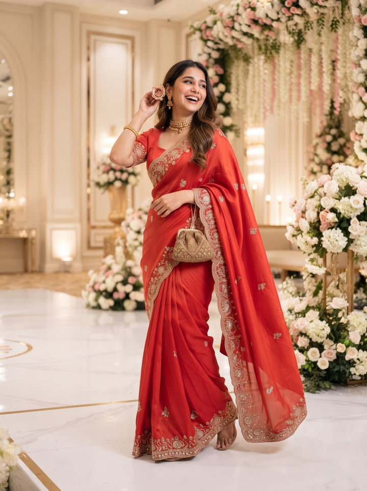 Regal Beauty – Soft Tissue Saree With Embroidery Work