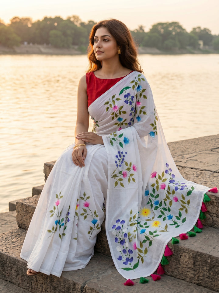 Wildflower Whisper Mul Cotton Saree