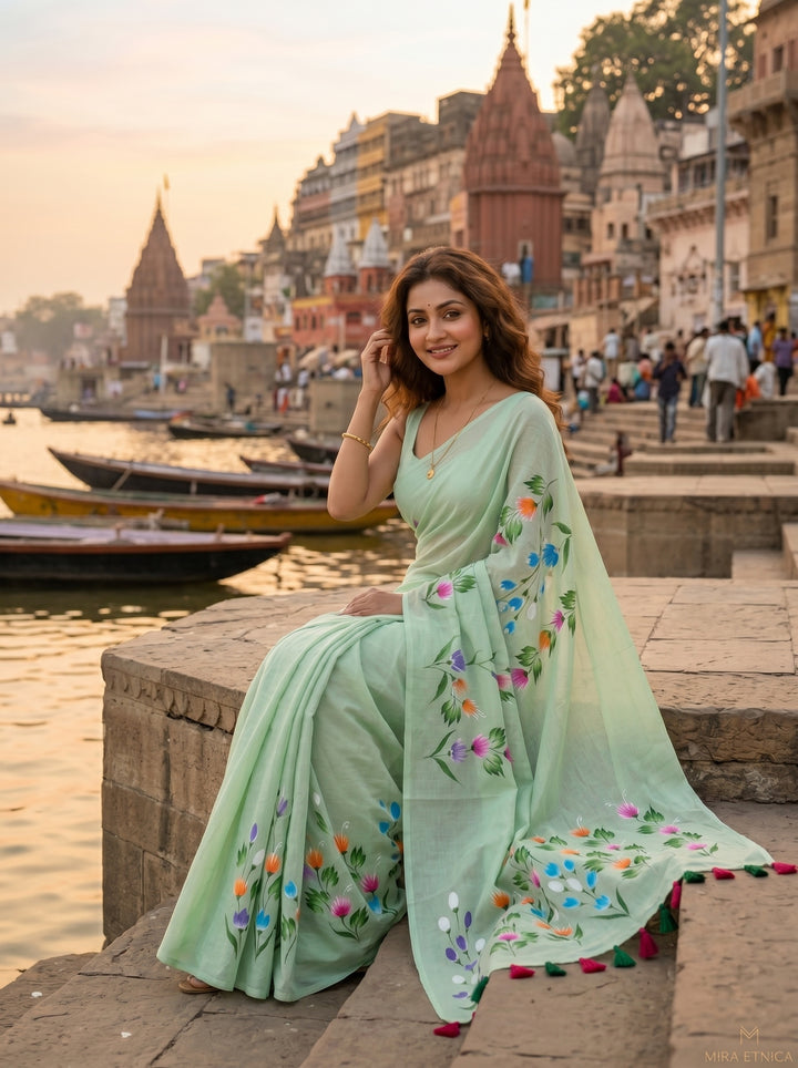 Wildflower Whisper Mul Cotton Saree