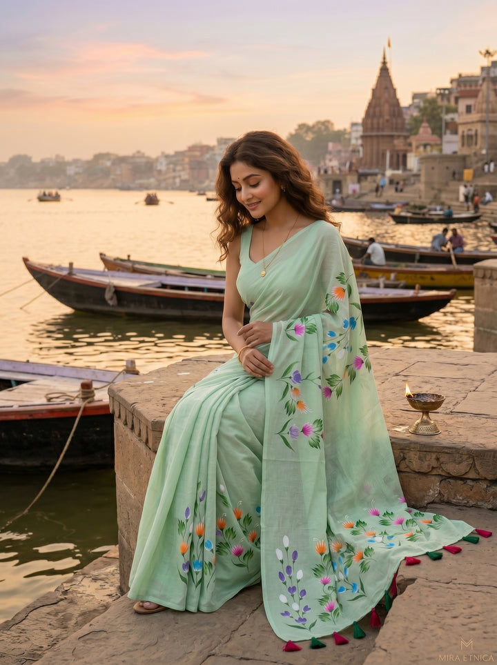 Wildflower Whisper Mul Cotton Saree
