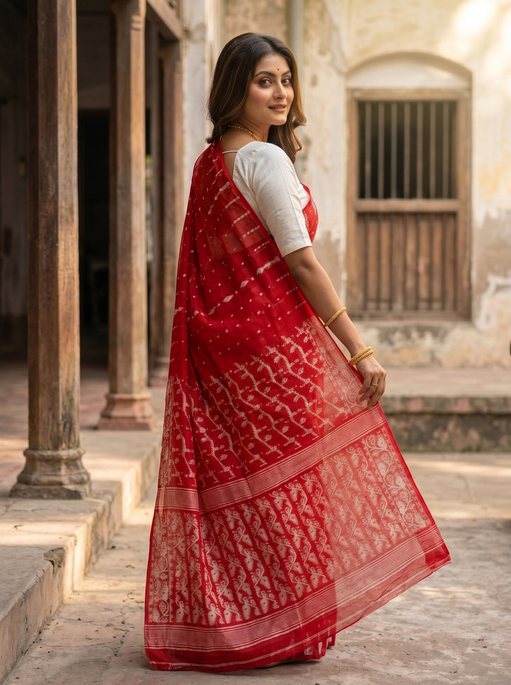 Shatarupa Bengal Jamdani Saree(Red)