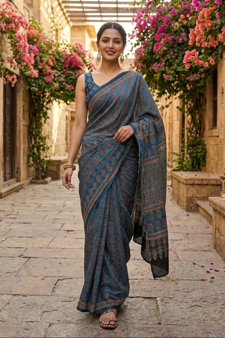 The Classic Drape-Ajrakh Block Printed Saree