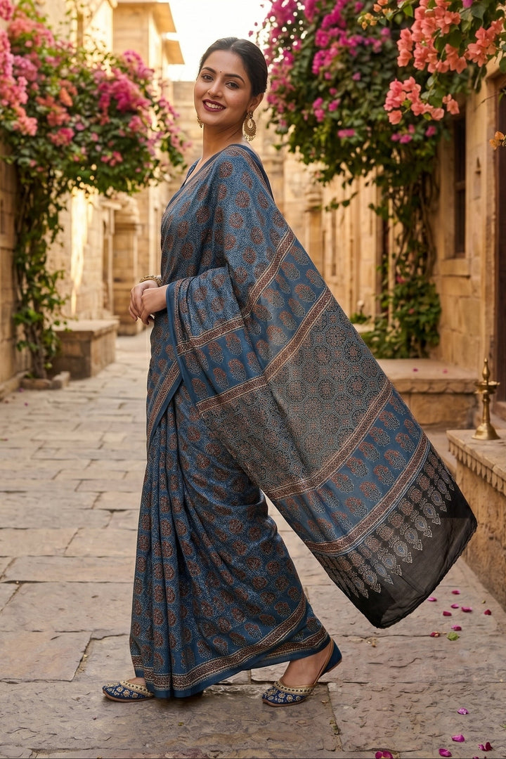 The Classic Drape-Ajrakh Block Printed Saree