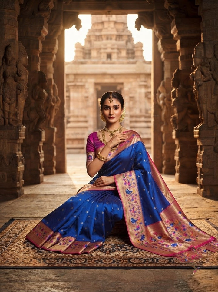 Gilded Majesty- Kanchivaram Paithani Silk (Semi) Saree