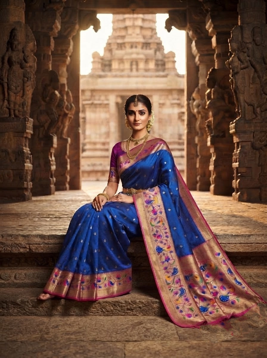 Gilded Majesty- Kanchivaram Paithani Silk (Semi) Saree