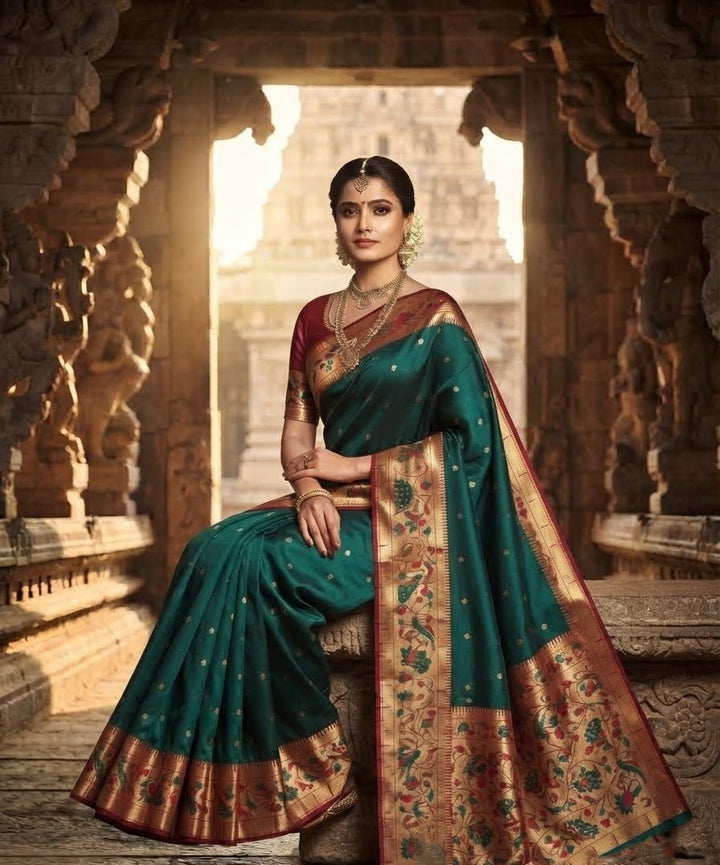 Gilded Majesty- Kanchivaram Paithani Silk (Semi) Saree