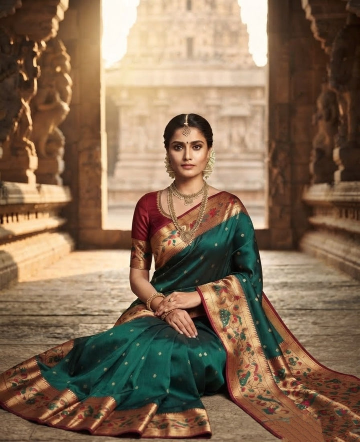 Gilded Majesty- Kanchivaram Paithani Silk (Semi) Saree