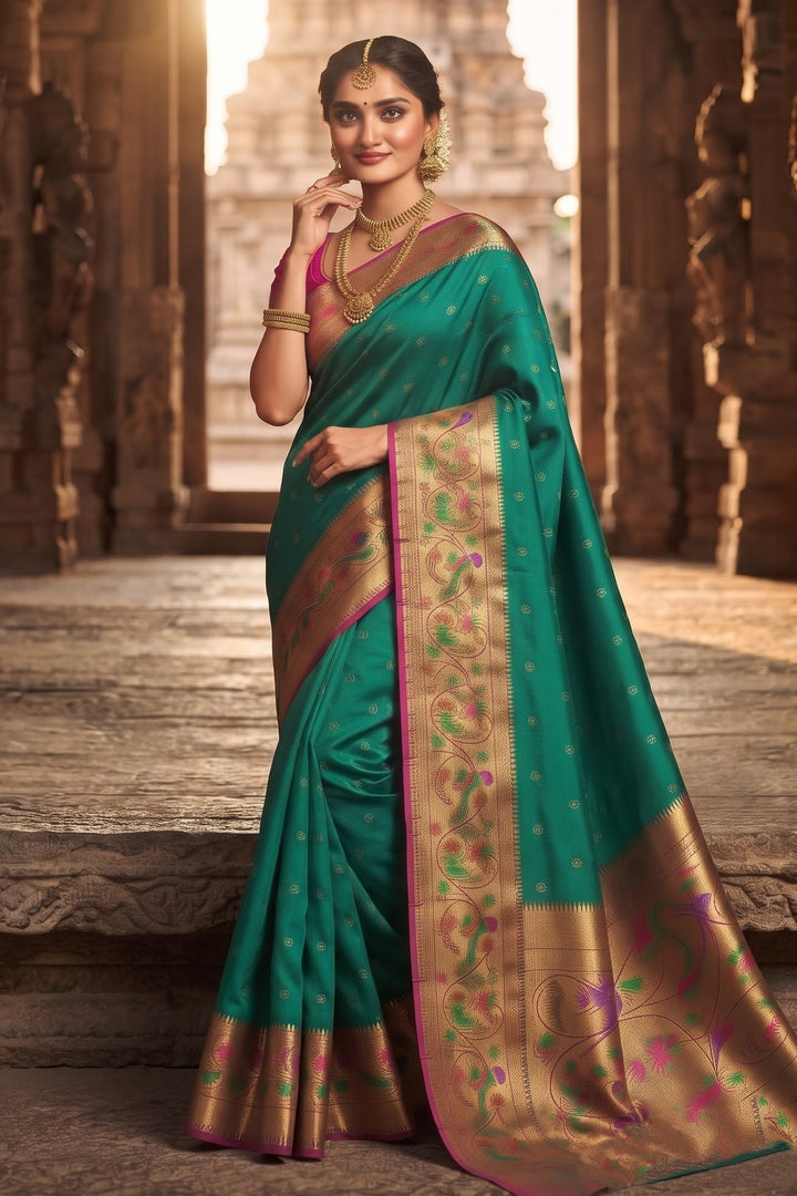 Gilded Majesty- Kanchivaram Paithani Silk (Semi) Saree