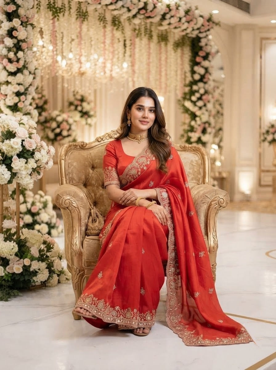 Regal Beauty – Soft Tissue Saree With Embroidery Work