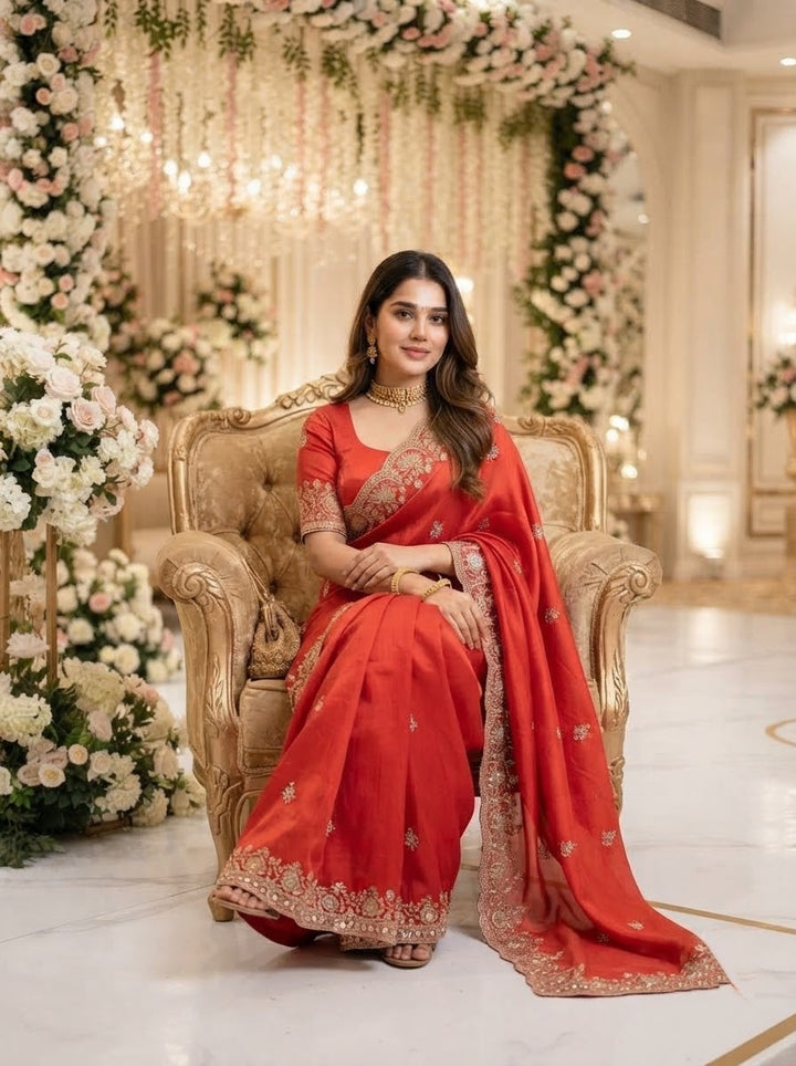 Regal Beauty – Soft Tissue Saree With Embroidery Work