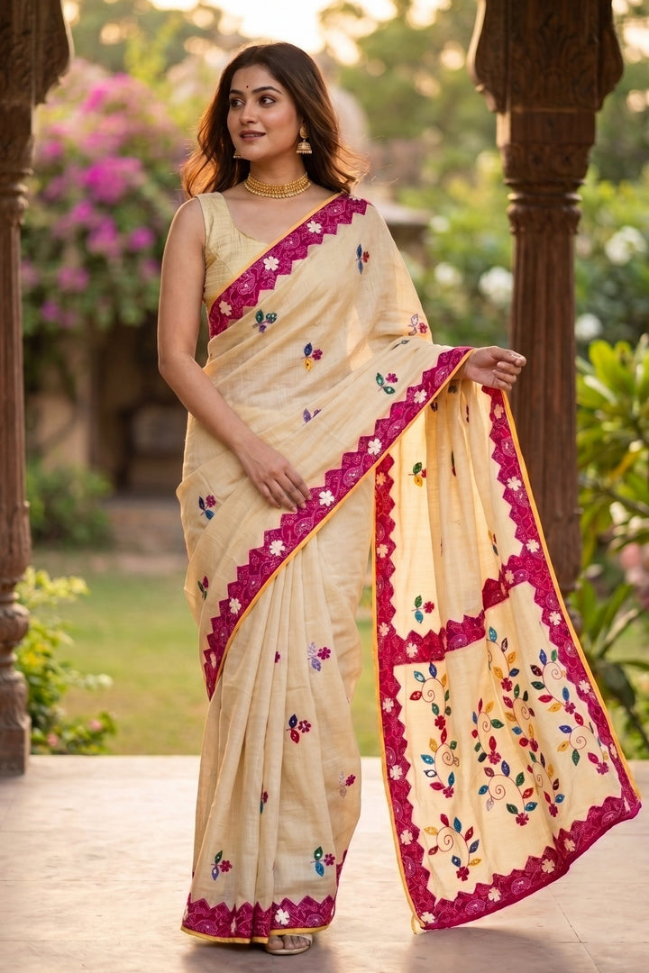 Garden Reverie Khadi Linen Saree