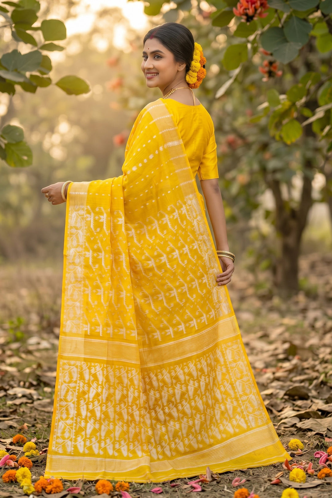 Shatarupa Bengal Jamdani Saree (Yellow)