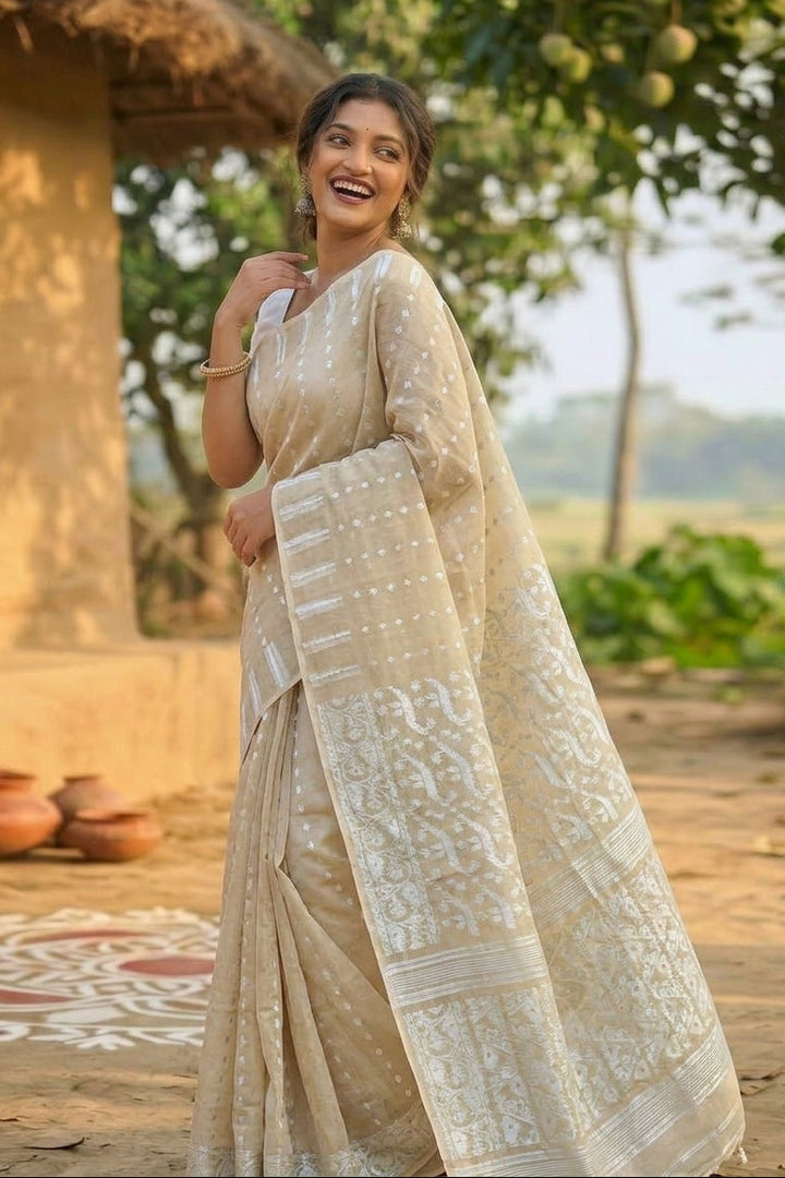 Shatarupa Bengal Jamdani Saree(Ivory)