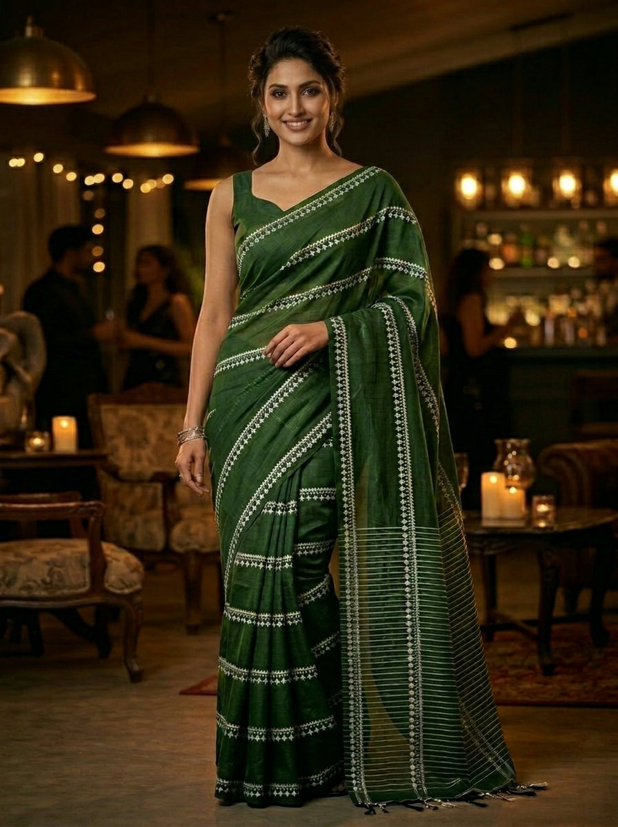Desi Diva Drape Cotton Saree( Green )