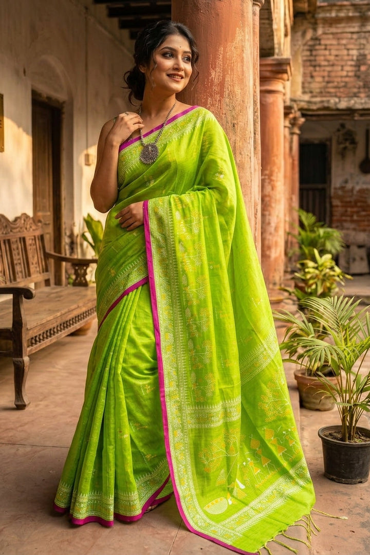 স্মৃতিচারণ (SmritiCharon )Tissue Cotton Saree(Light Green)