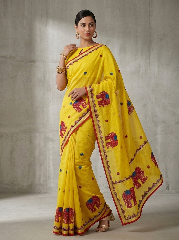 Rajhasti Khadi Linen Appliqué Work Saree