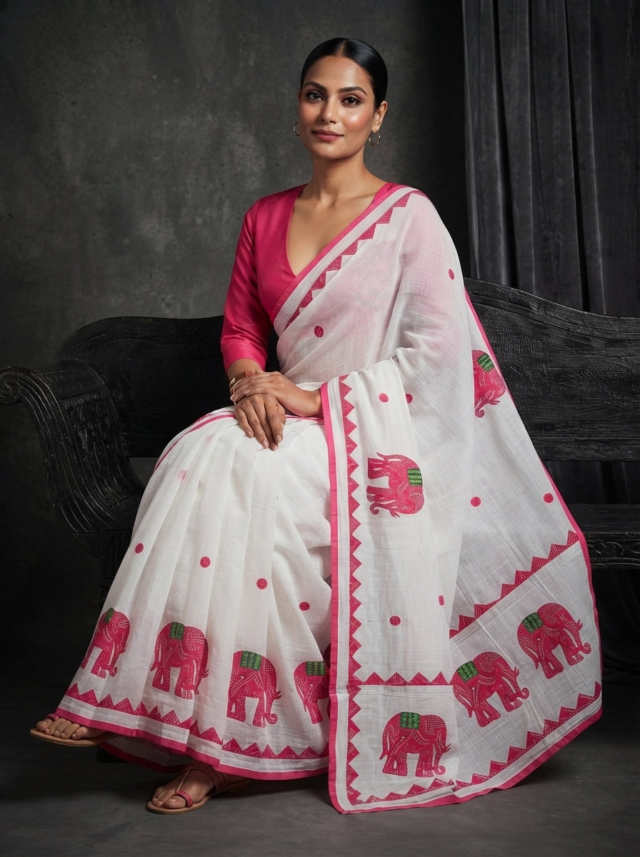 Rajhasti Khadi Linen Appliqué Work Saree