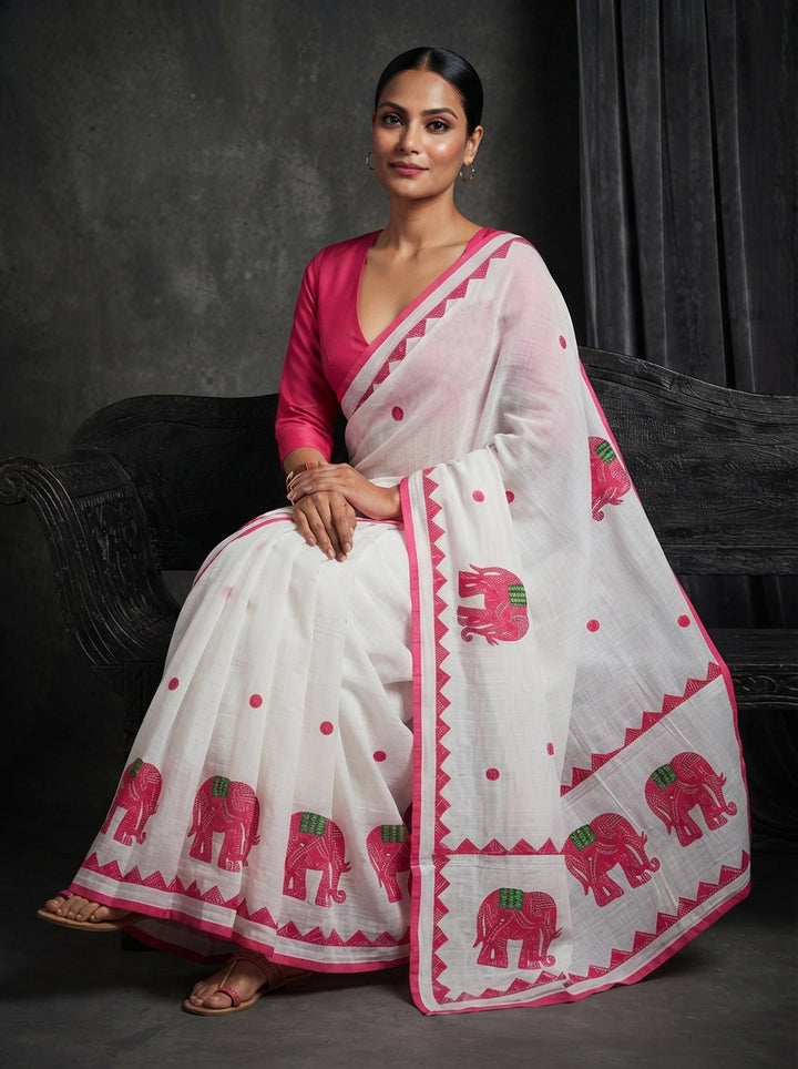 Rajhasti Khadi Linen Appliqué Work Saree