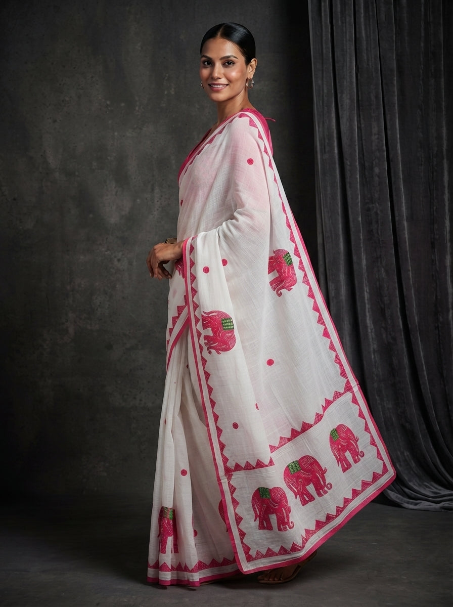 Rajhasti Khadi Linen Appliqué Work Saree