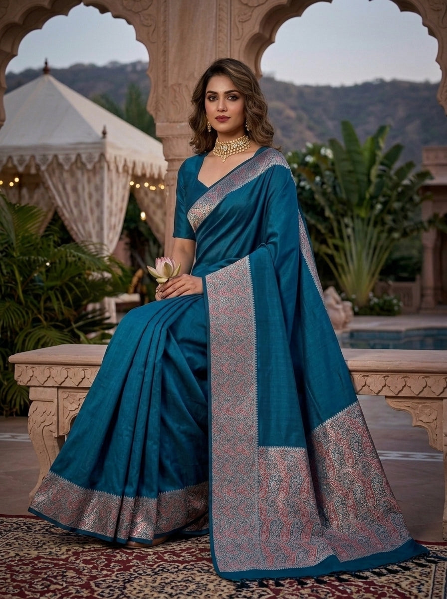 The Sovereign Scarlet Banarasi Semi Katan Silk Saree