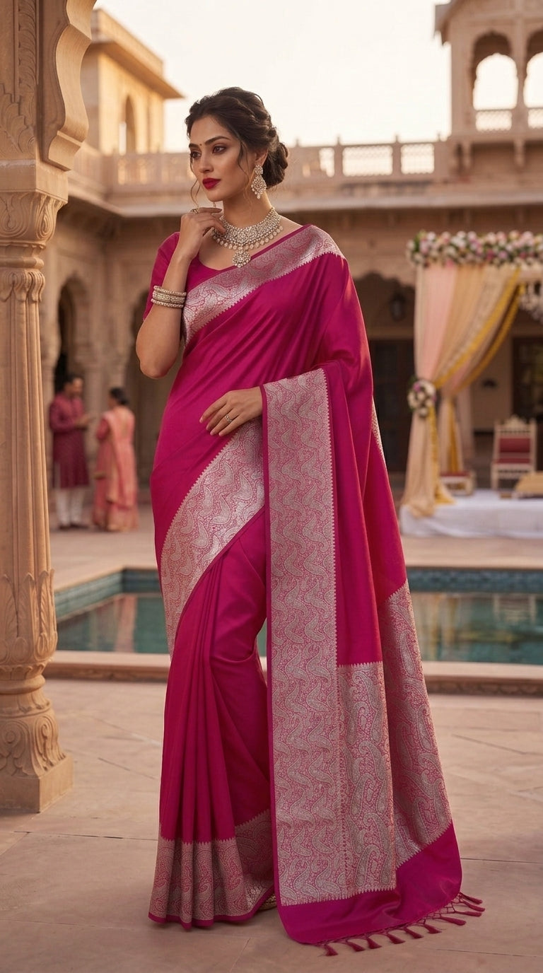The Sovereign Scarlet Banarasi Semi Katan Silk Saree
