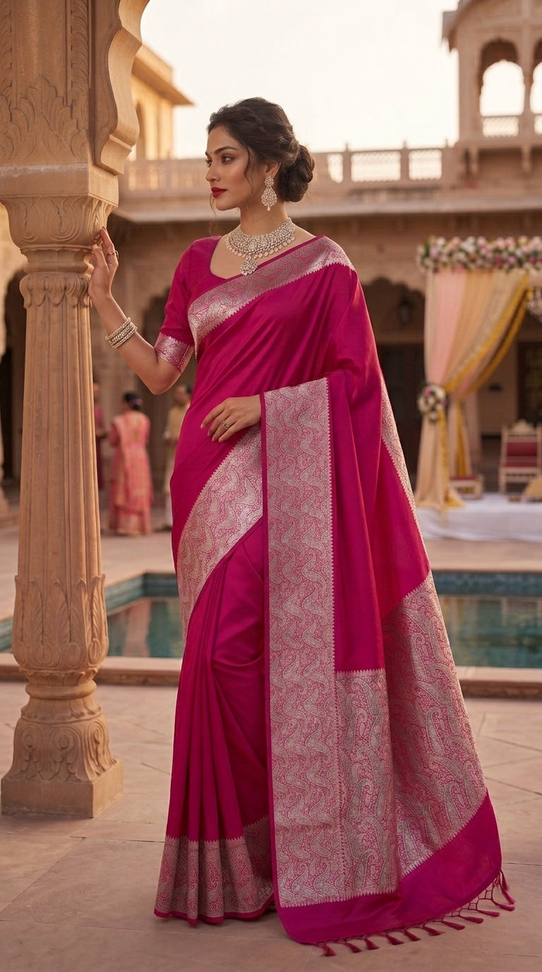 The Sovereign Scarlet Banarasi Semi Katan Silk Saree