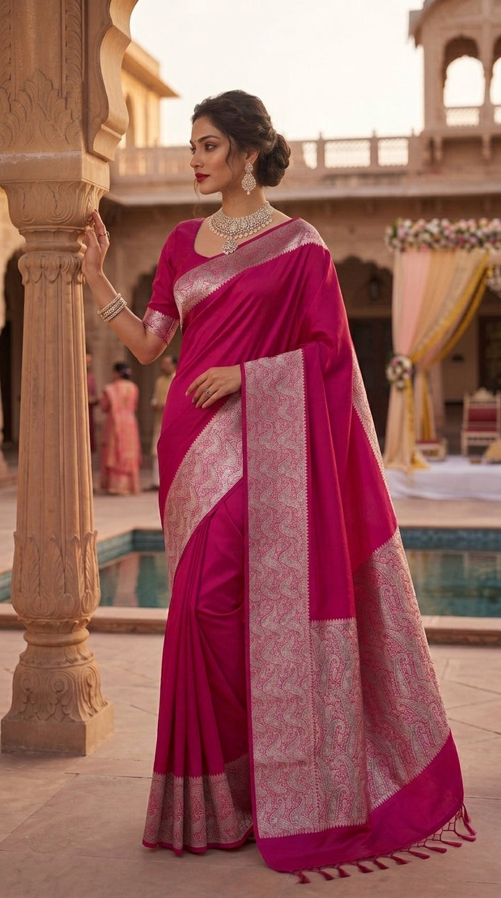 The Sovereign Scarlet Banarasi Semi Katan Silk Saree