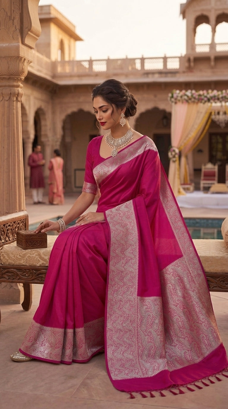 The Sovereign Scarlet Banarasi Semi Katan Silk Saree