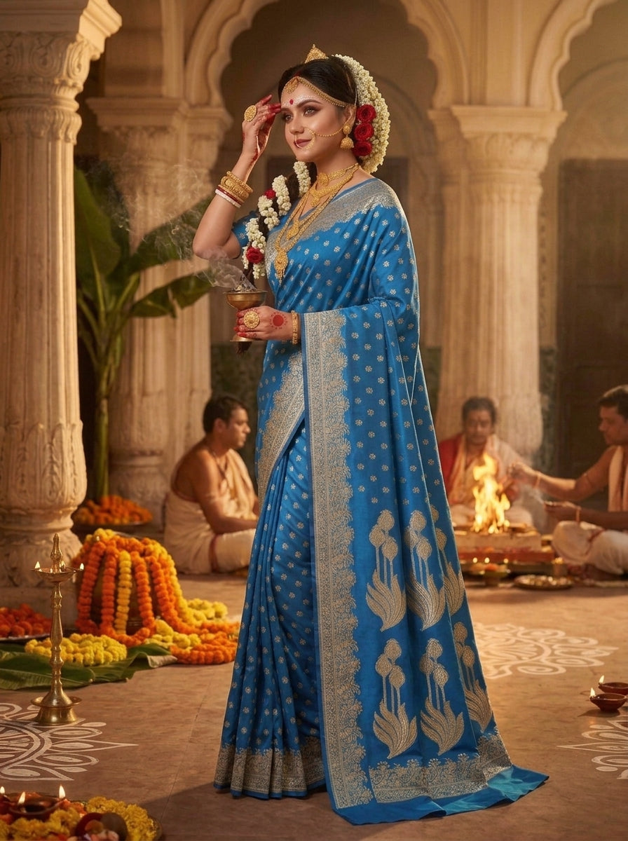 Twilight Whisper Banarasi Semi Katan Silk Saree