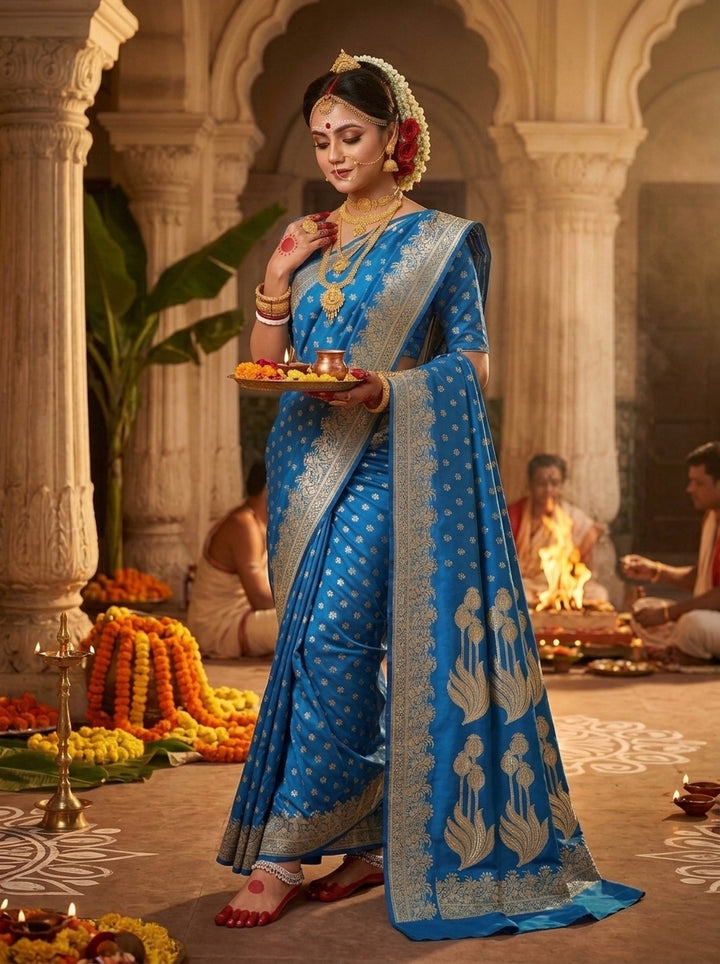 Twilight Whisper Banarasi Semi Katan Silk Saree