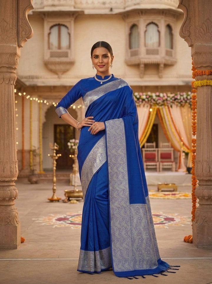 The Sovereign Scarlet Banarasi Semi Katan Silk Saree