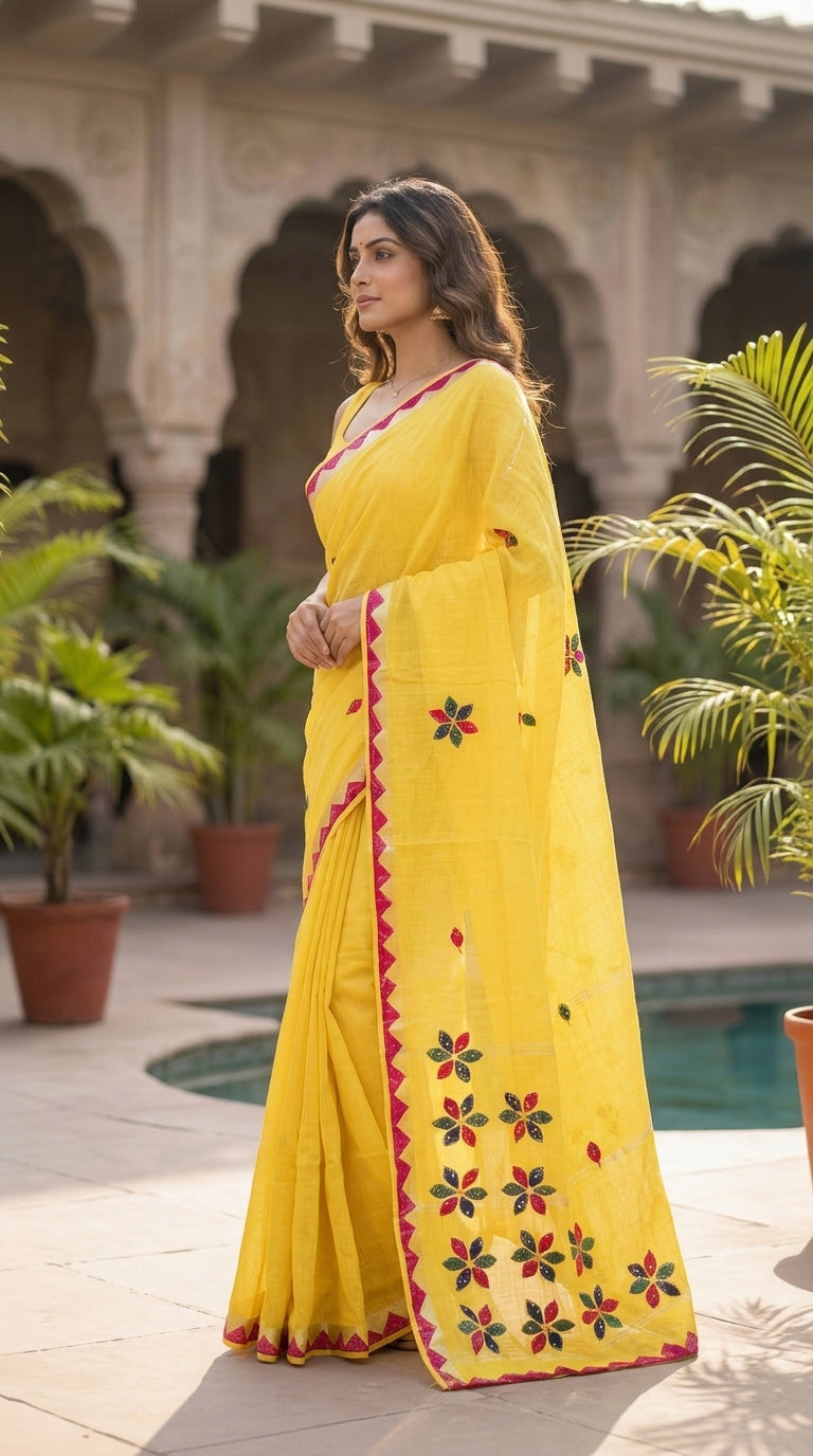 The Heritage Vine Khadi Linen Saree