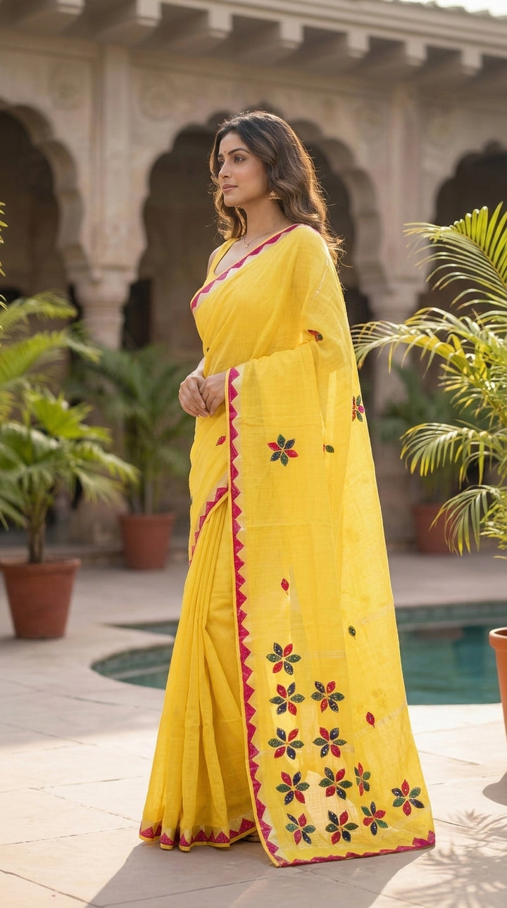 The Heritage Vine Khadi Linen Saree
