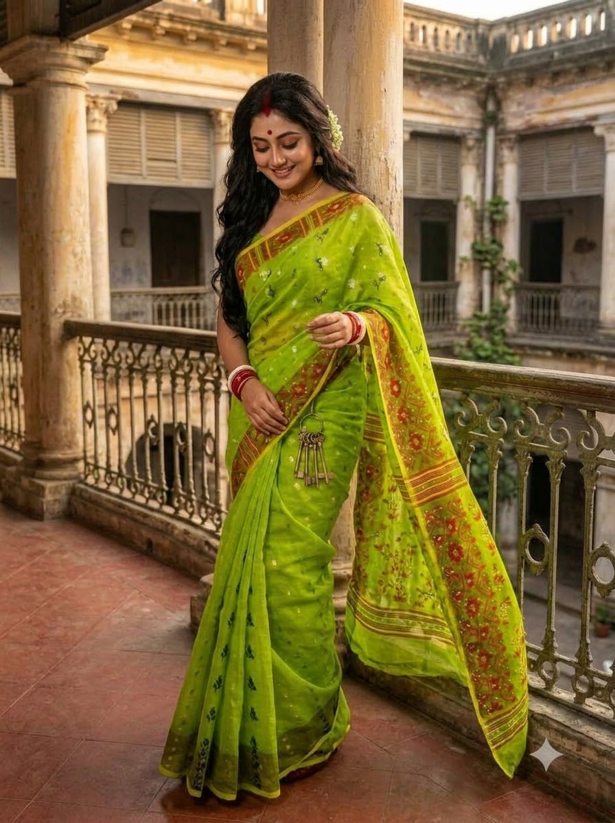 Shonarika Bengal Jamdani Saree With Stone Work