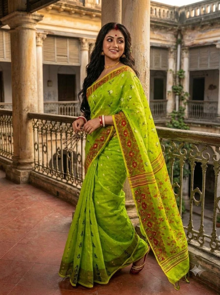 Shonarika Bengal Jamdani Saree With Stone Work