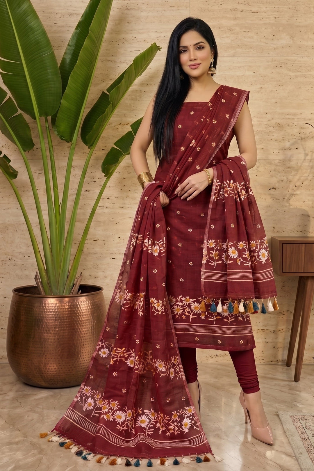 Krishnakoli Cotton Silk Unstitched Dress Material (Kurti Piece and Dupatta)