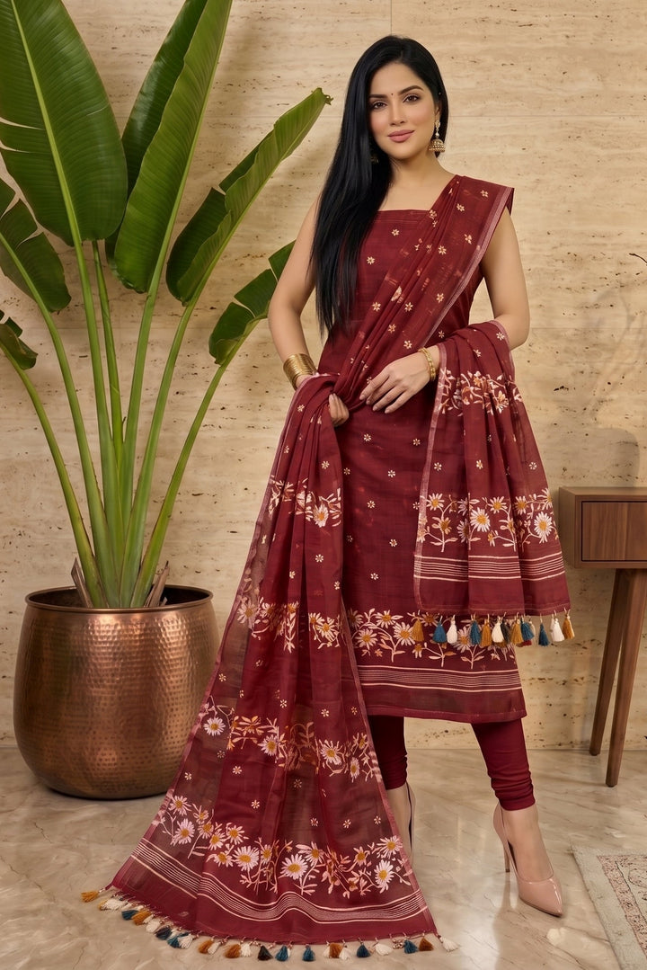 Krishnakoli Cotton Silk Unstitched Dress Material (Kurti Piece and Dupatta)