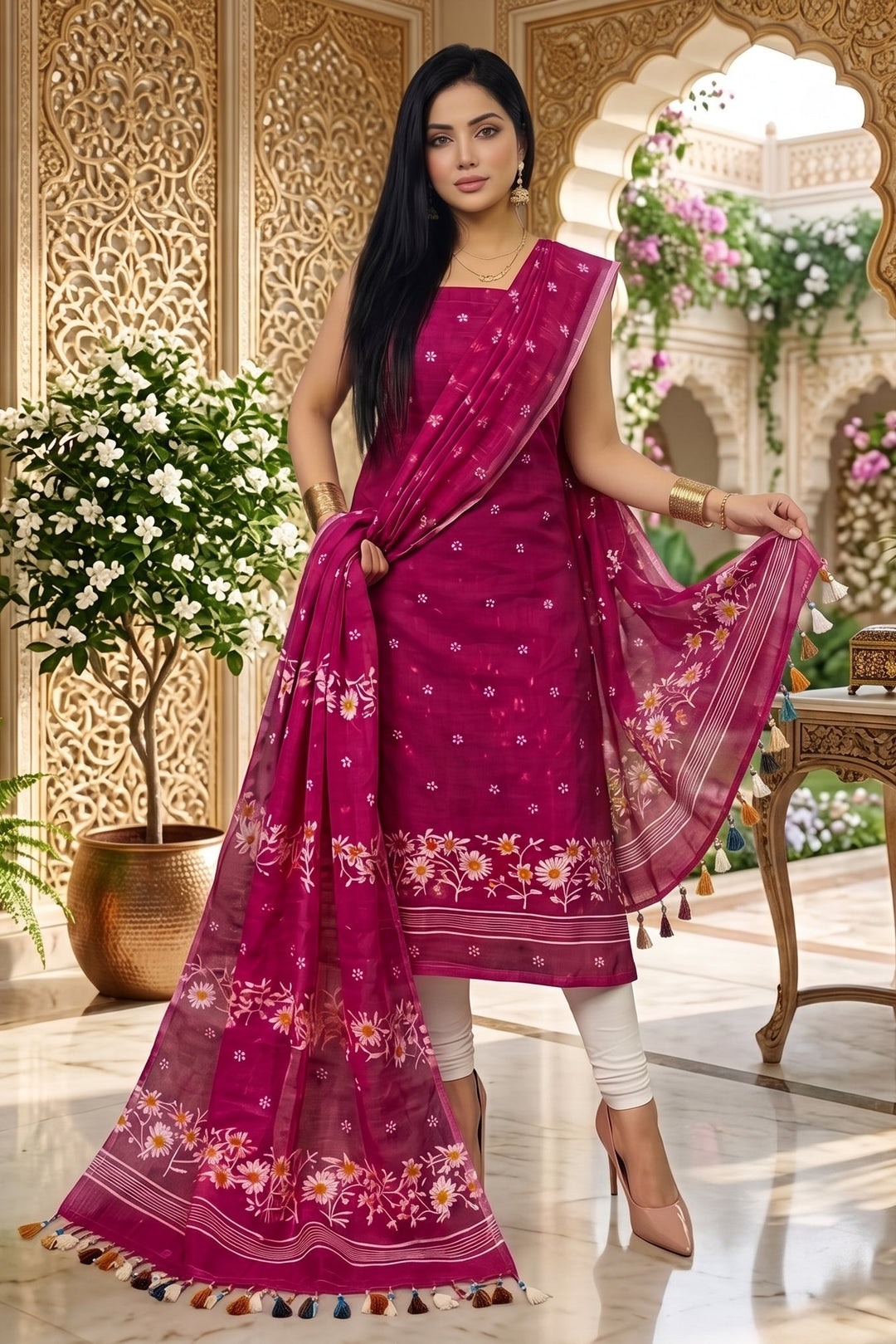 Krishnakoli Cotton Silk Unstitched Dress Material (Kurti Piece and Dupatta)