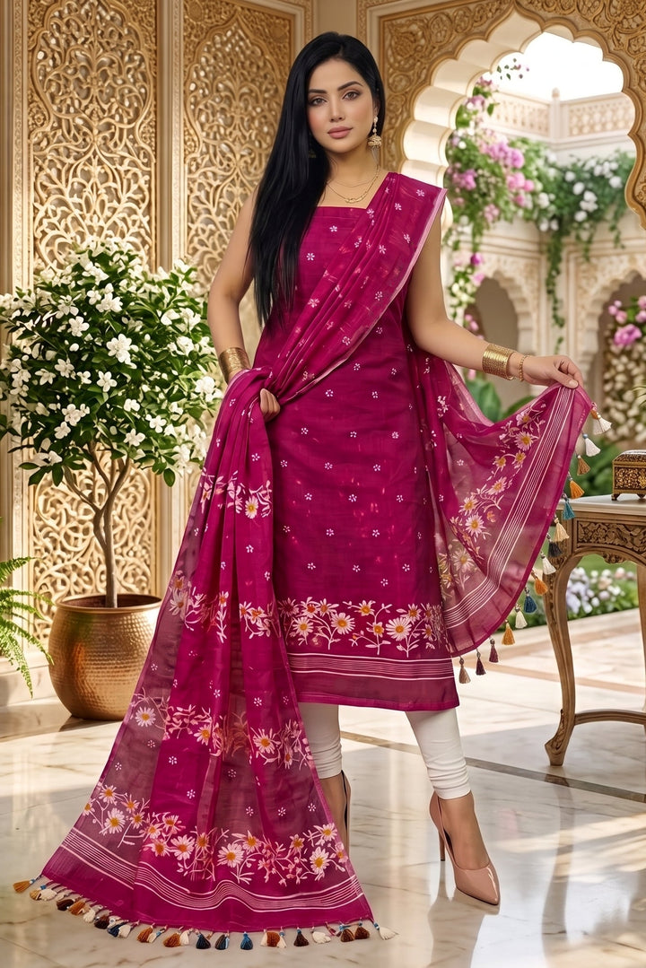Krishnakoli Cotton Silk Unstitched Dress Material (Kurti Piece and Dupatta)