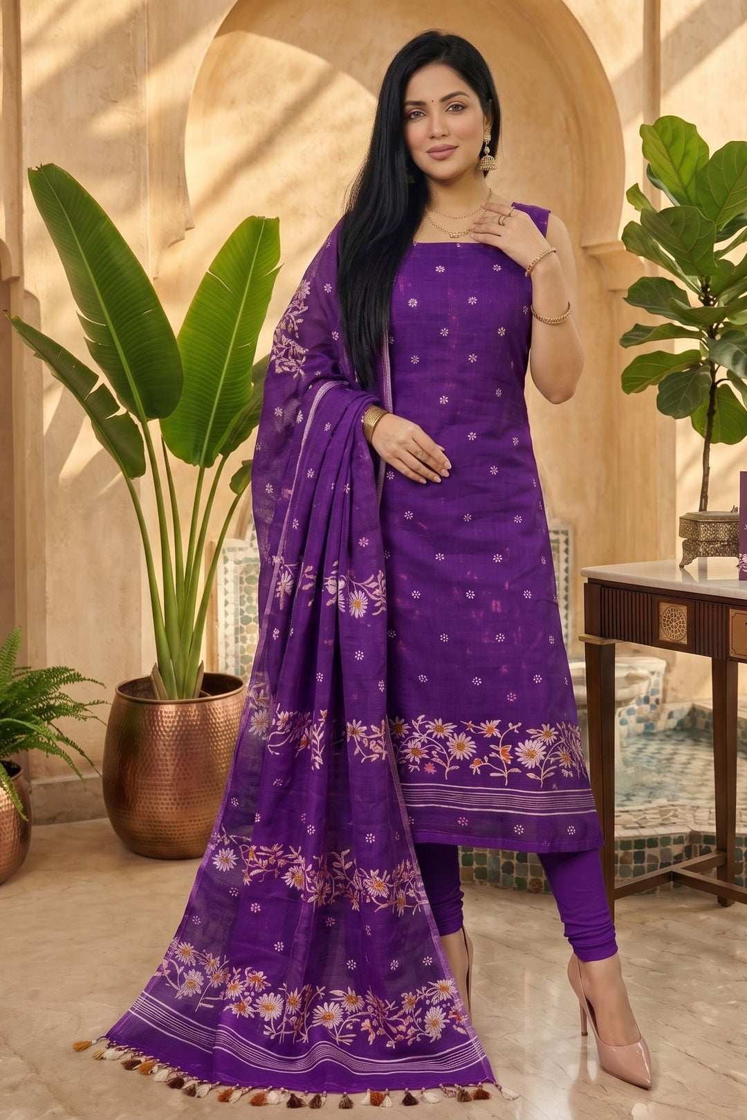 Krishnakoli Cotton Silk Unstitched Dress Material (Kurti Piece and Dupatta)