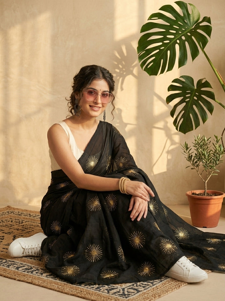 Stole My Heart Sequins Work Mul Cotton Saree
